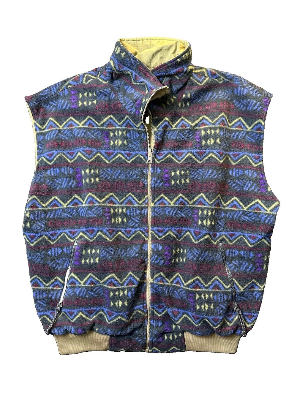 Vintage Columbia Fleece Reversible Vest Mens XL 90’s Aztec Geometric Gorpcore